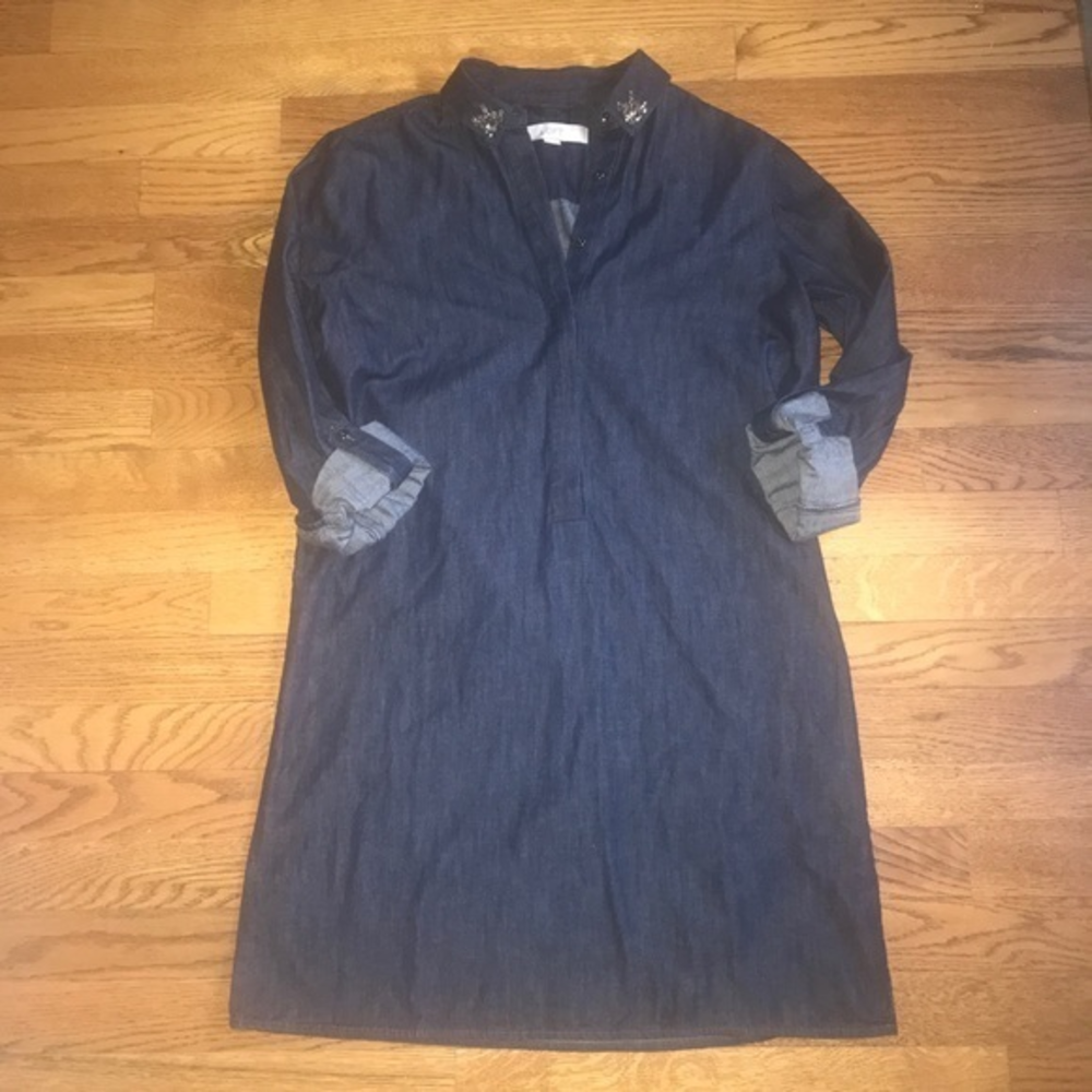 LOFT dark denim chambray shirt dress Embellished S